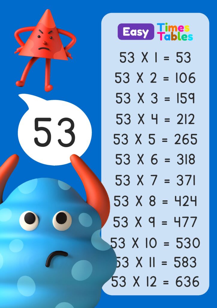 53 Times table in PDF to download and print.