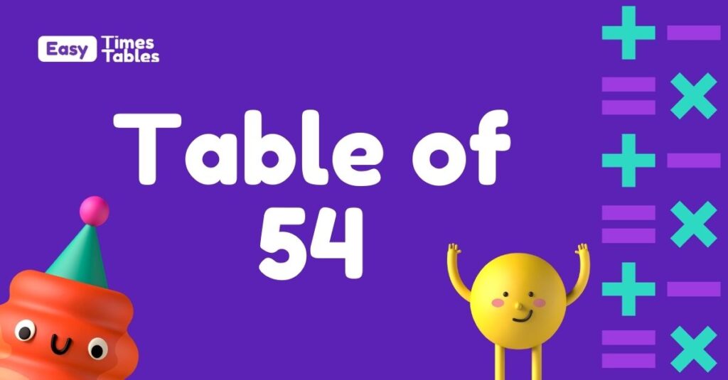 Multiplication table of 54 for children.